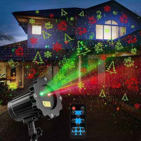 ECOHDT Brighter Christmas Projector outdoors with vivid patterns for festive curb appeal.