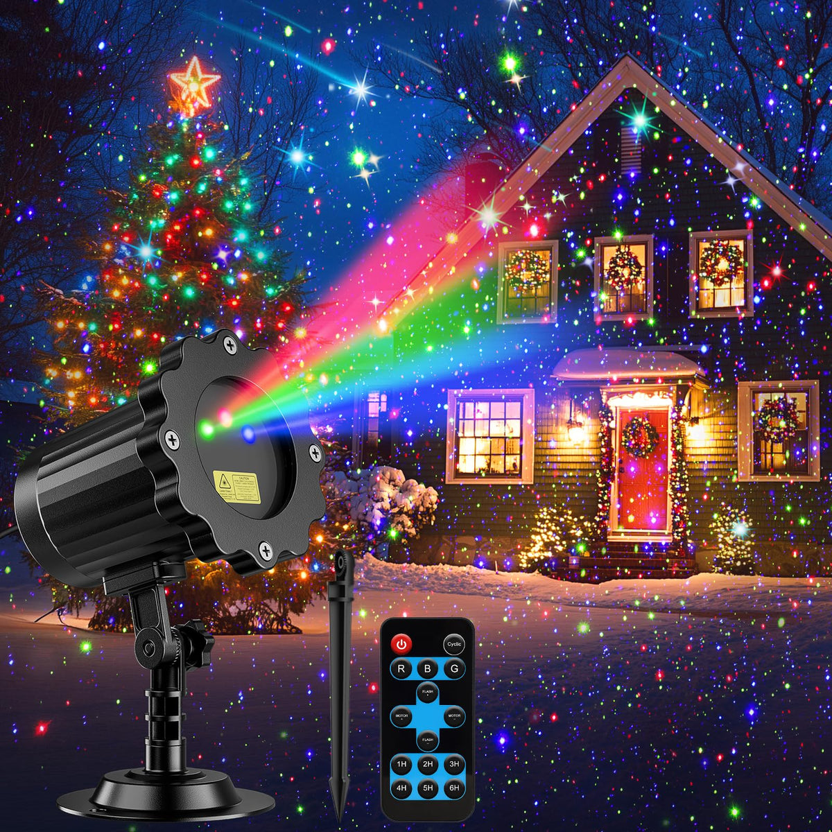 ECOHDT Brighter three-color laser projection for outdoor yard displays.