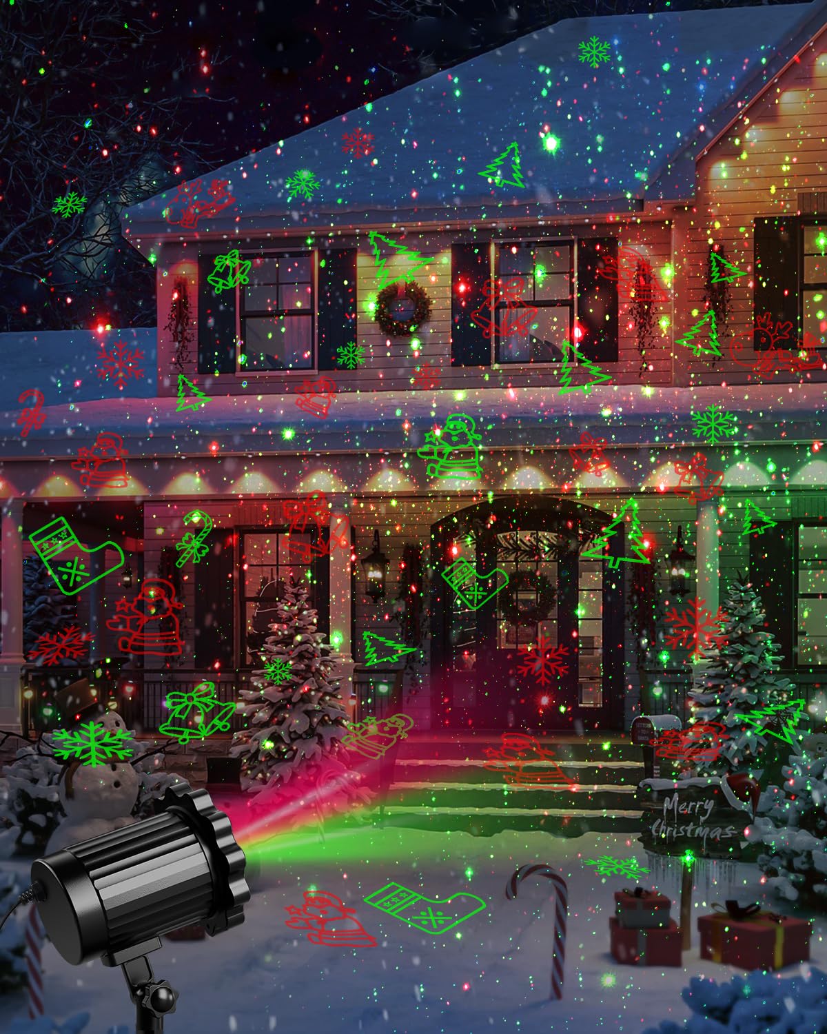 ECOHDT Eight-pattern light show blends red and green for dynamic outdoor scenes.