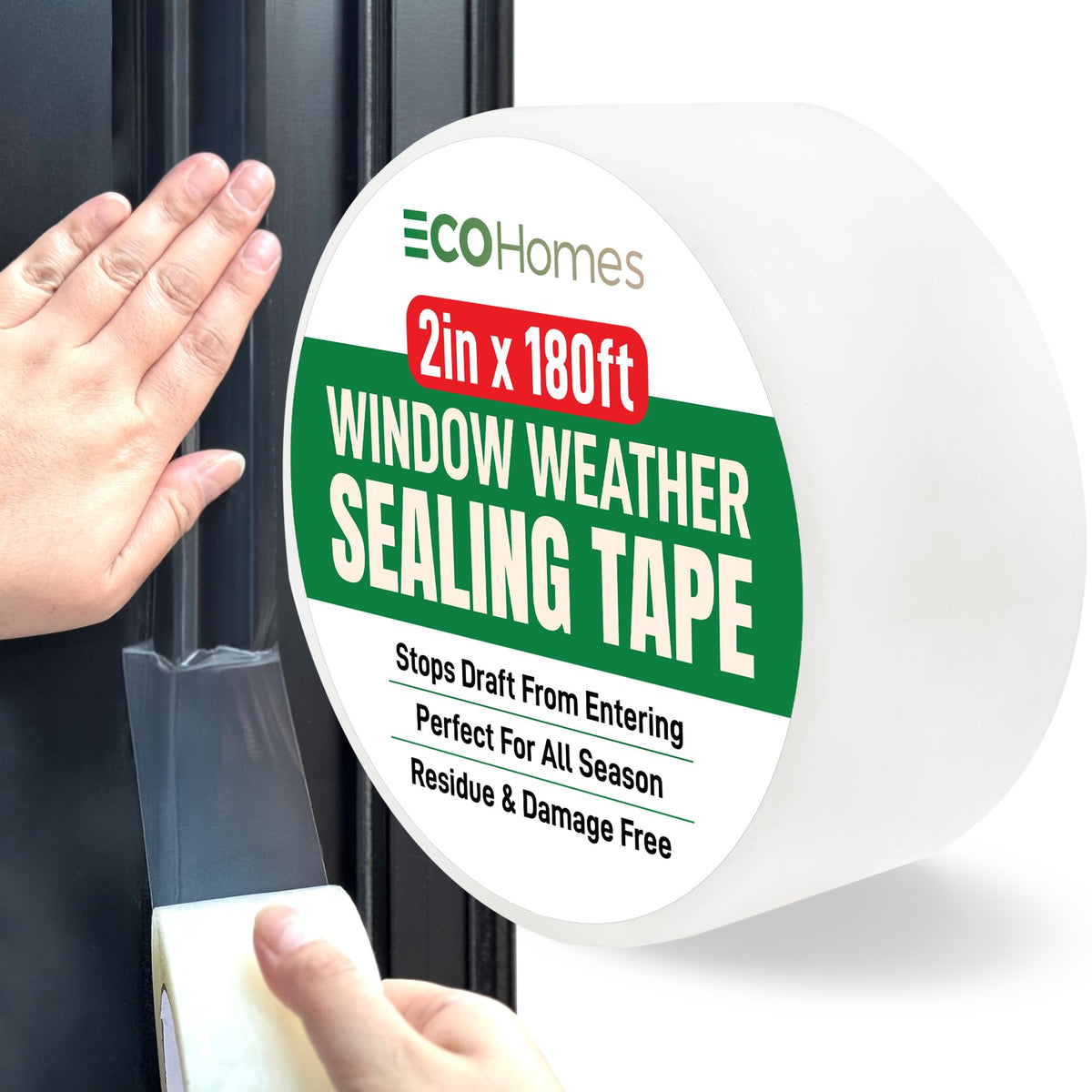 ecohomes window sealing tape roll close-up showing clear, durable draft protection for windows.