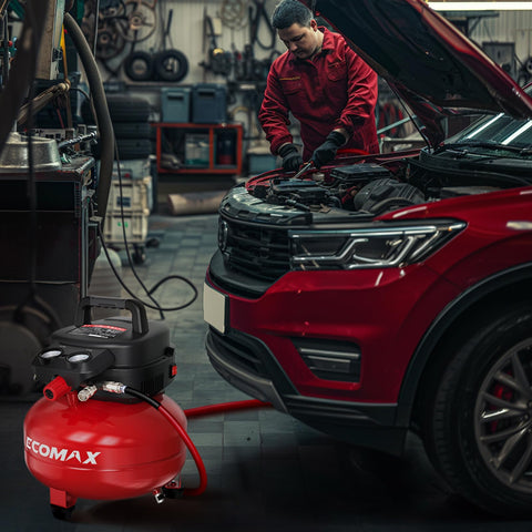 ECOMAX 6-gallon compact design suitable for home garages and light tasks