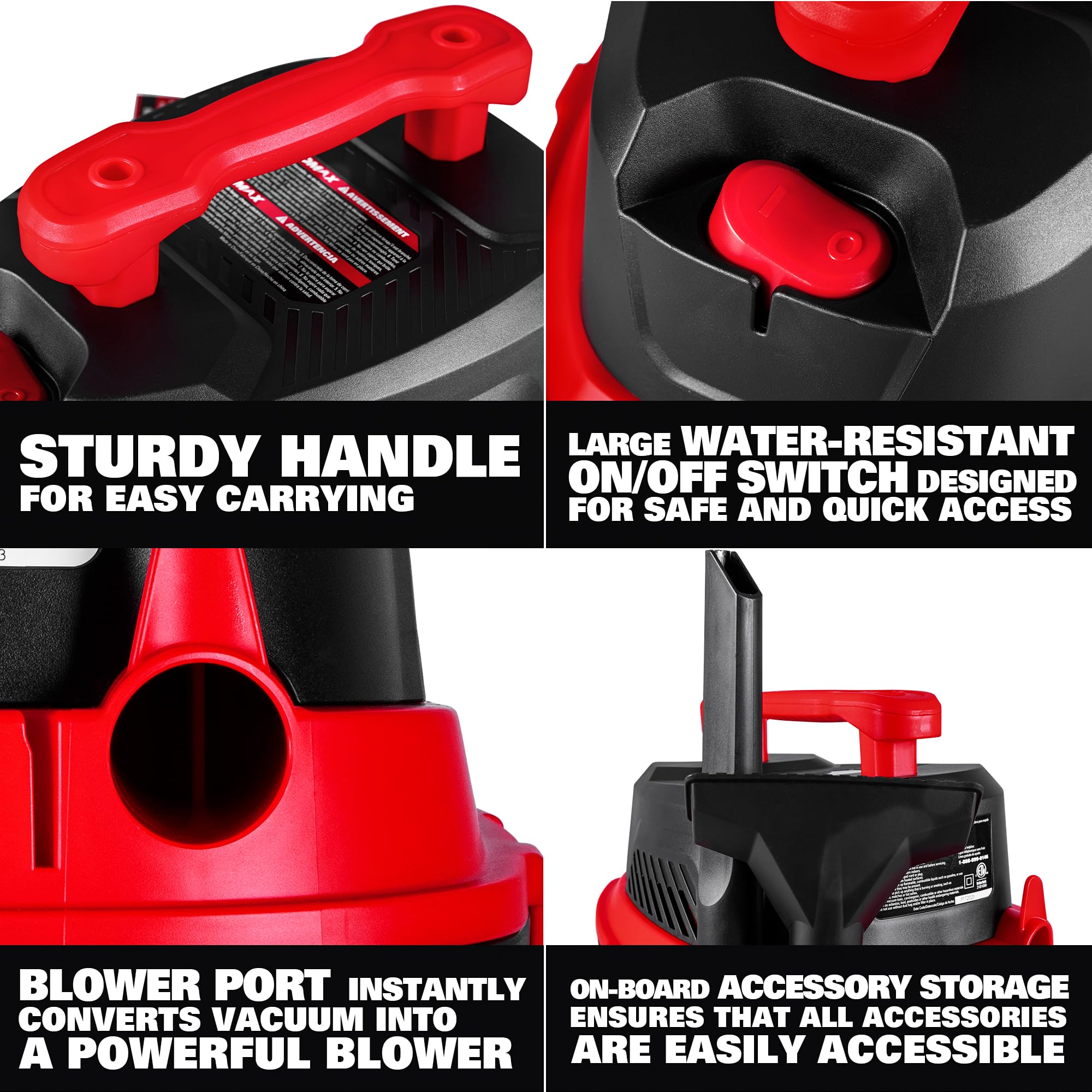 ECOMAX on-board storage keeps hose and cord neatly organized