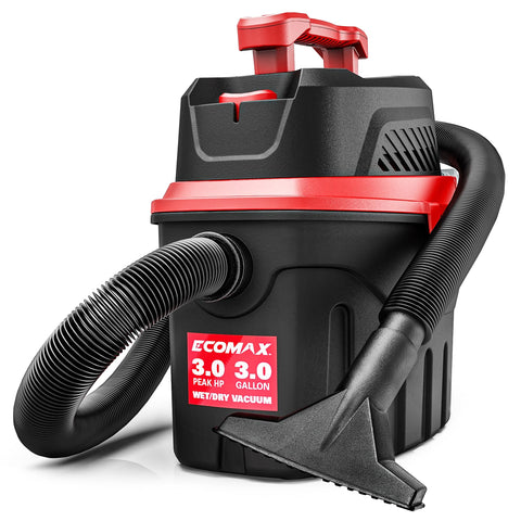 ECOMAX small shop vacuum 3-gallon compact unit ready for quick cleanups