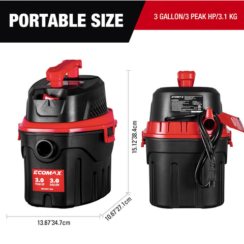 ECOMAX wet/dry vacuum delivering 80 CFM for spills and dry messes