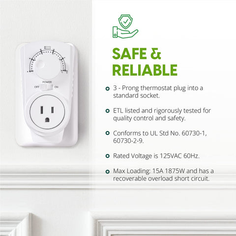 EconoHome thermostat safety label shows ETL listing and UL compliance for safe use