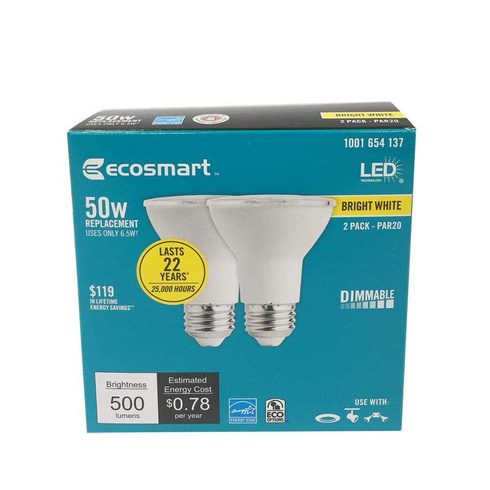 EcoSmart 50W equivalent PAR20 dimmable LED flood bulb lighting a living room ambiance
