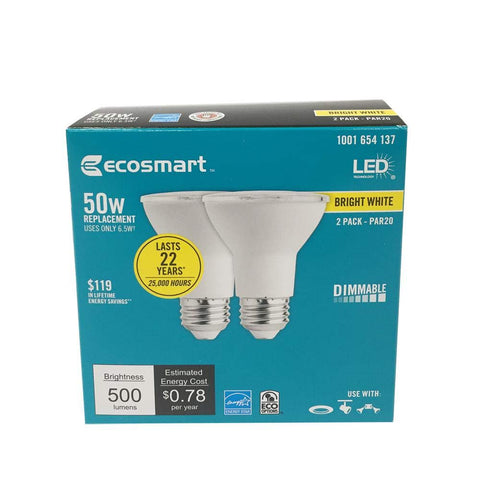EcoSmart 50W equivalent PAR20 dimmable LED flood bulb lighting a living room ambiance