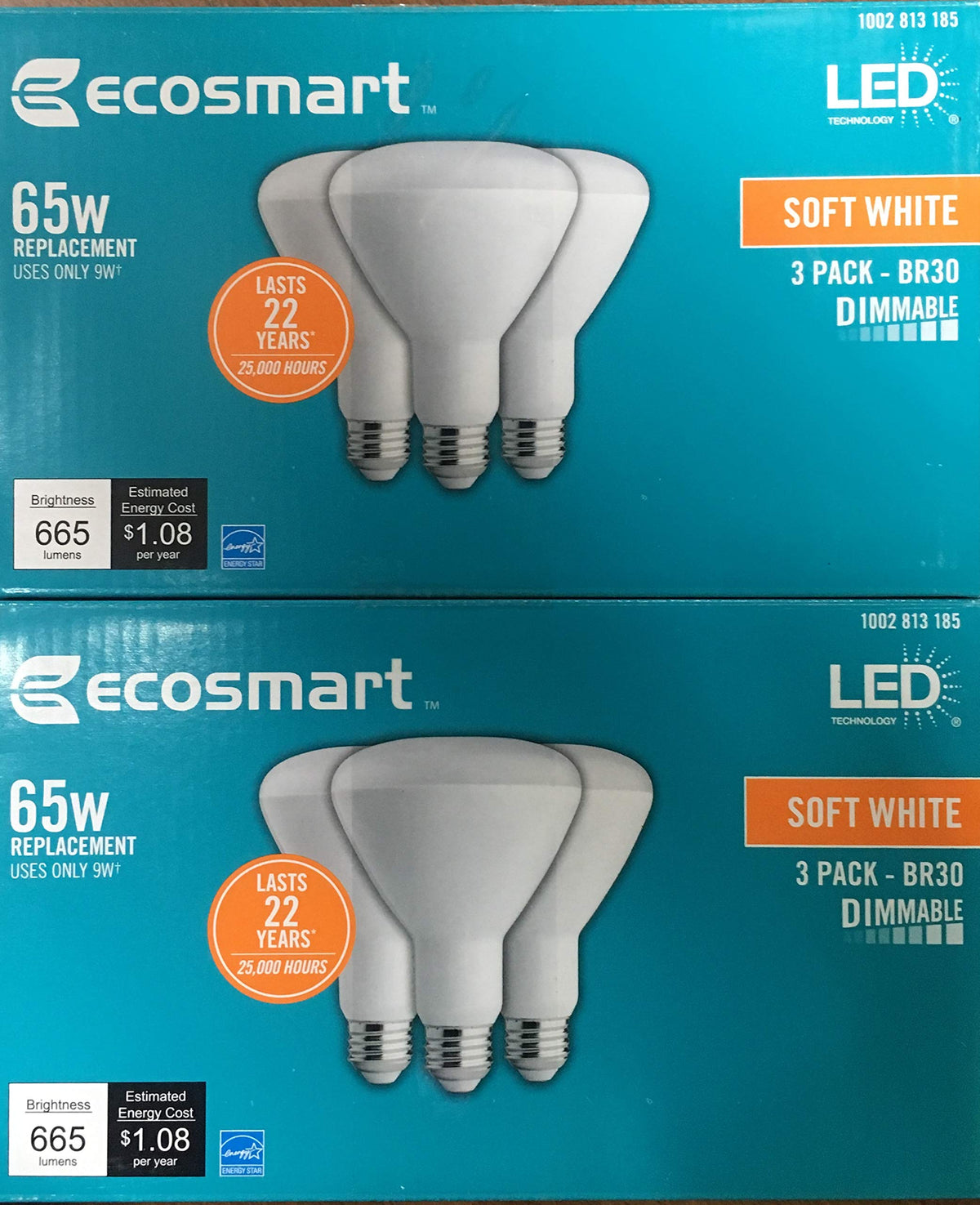 EcoSmart 65W-equivalent soft white BR30 dimmable bulb for home lighting and energy savings.