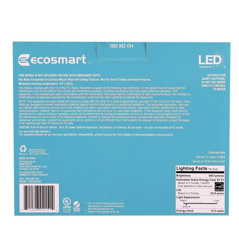 EcoSmart BR40 LED soft white side view ideal for recessed cans and track lighting.
