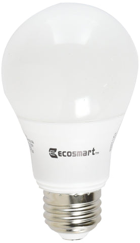 EcoSmart daylight A19 LED bulb, front view, delivering bright 5000K light for living spaces.