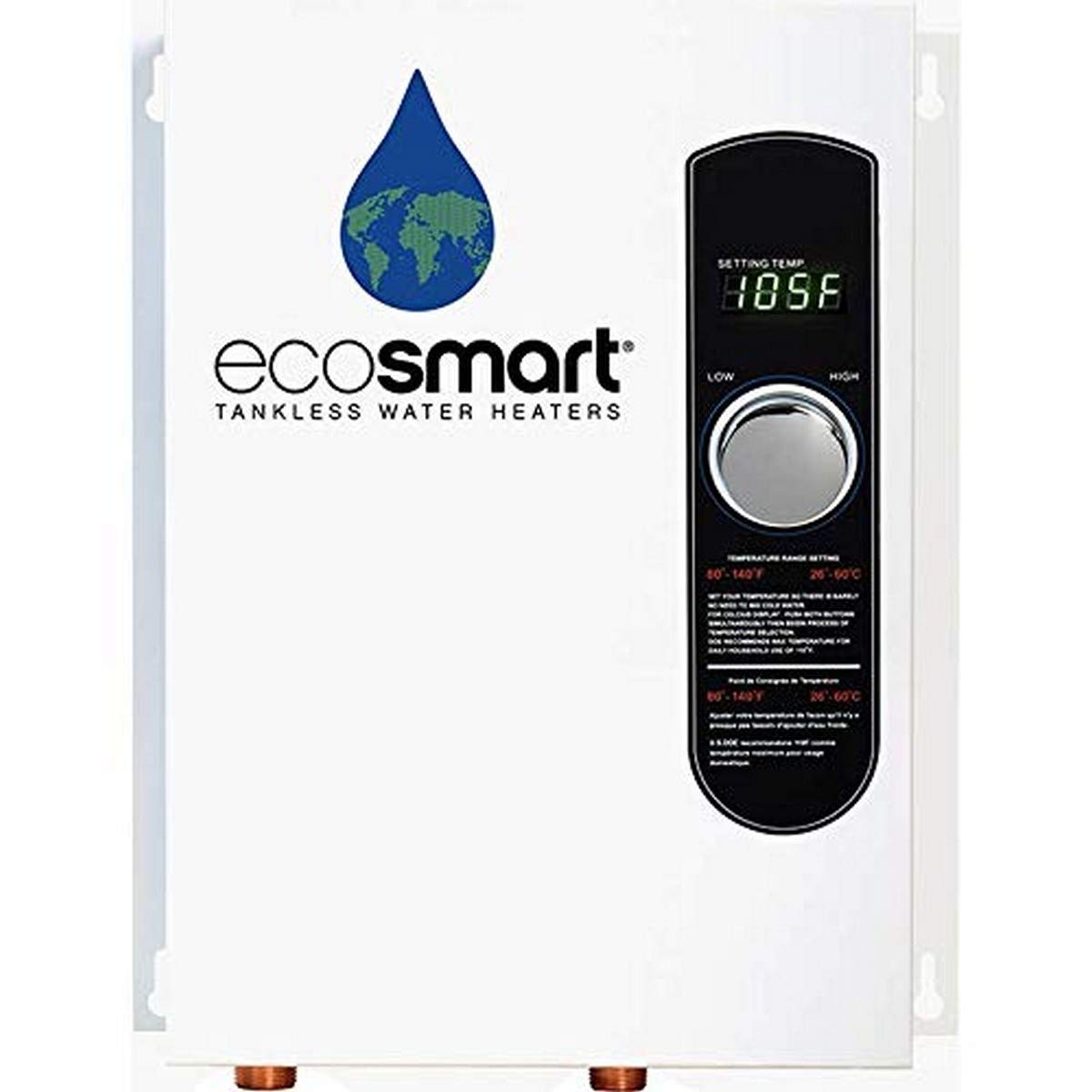 EcoSmart ECO 18 front view compact unit ideal for small closets and utility spaces.
