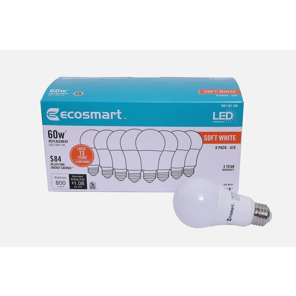 EcoSmart indoor A19 LED bulb at 2700K creates a warm, inviting glow.