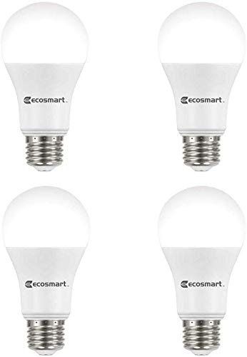 EcoSmart LED daylight A19 bulbs 4-pack illuminate kitchens and bathrooms with energy-efficient brightness.
