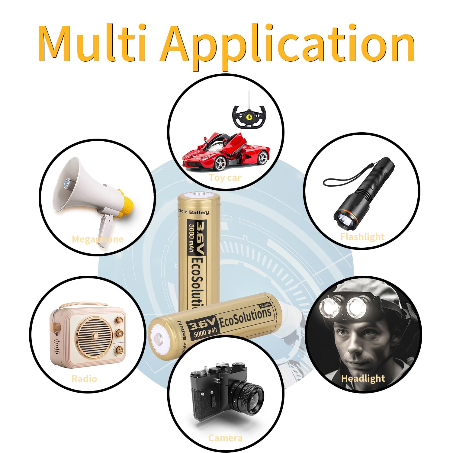 EcoSolutions 5000mAh capacity for longer flashlight use.