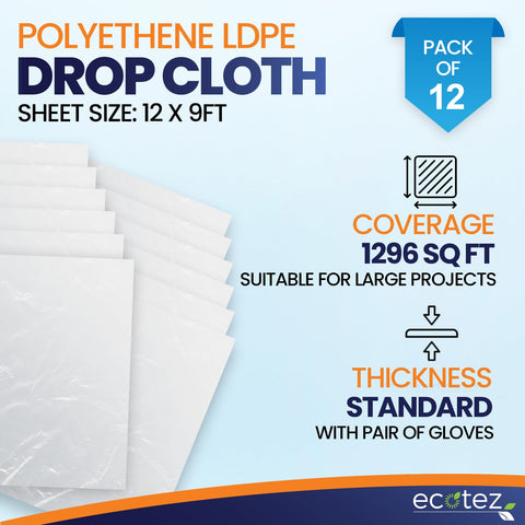 Ecotez clear plastic sheet for painting protects surfaces while keeping dust away.