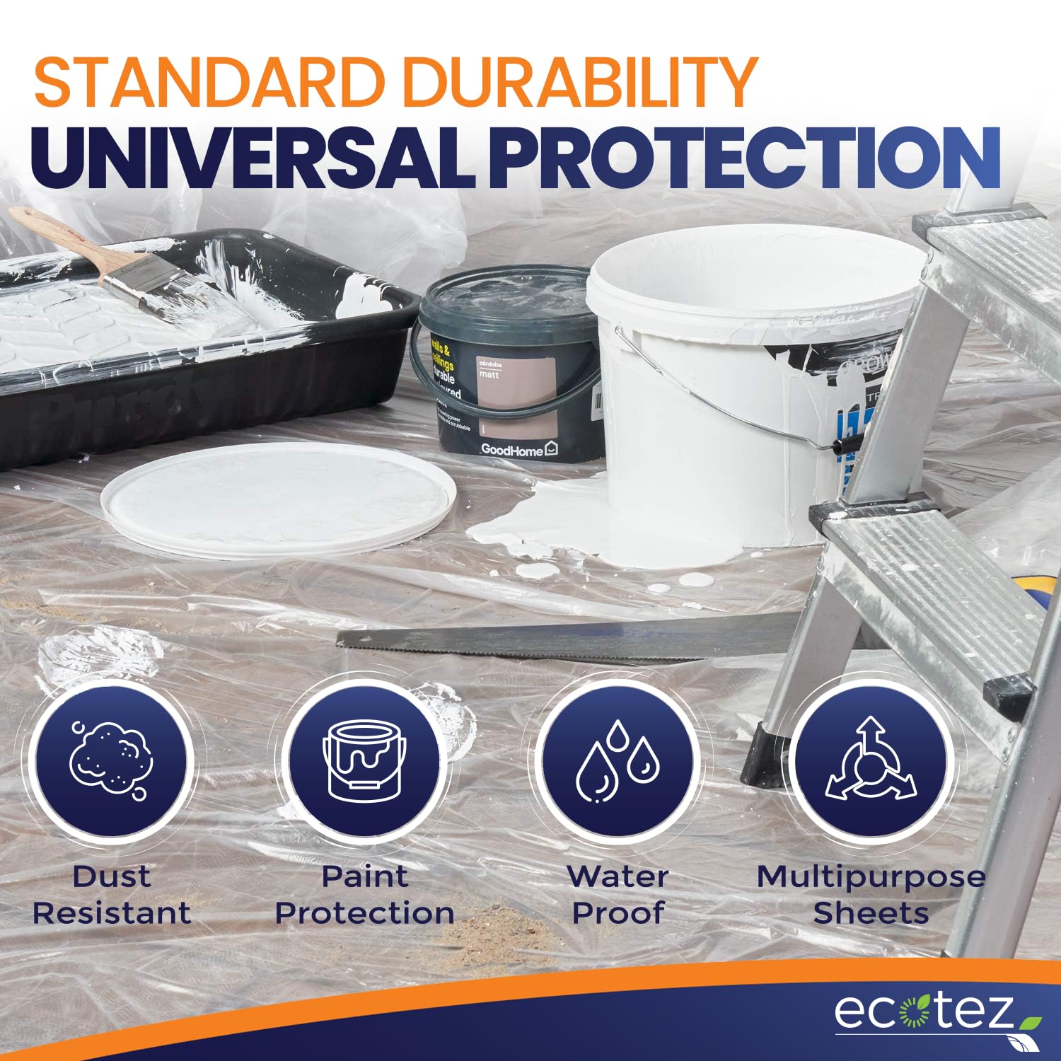 Ecotez durable floor protector sheet unrolls quickly to cover large areas.