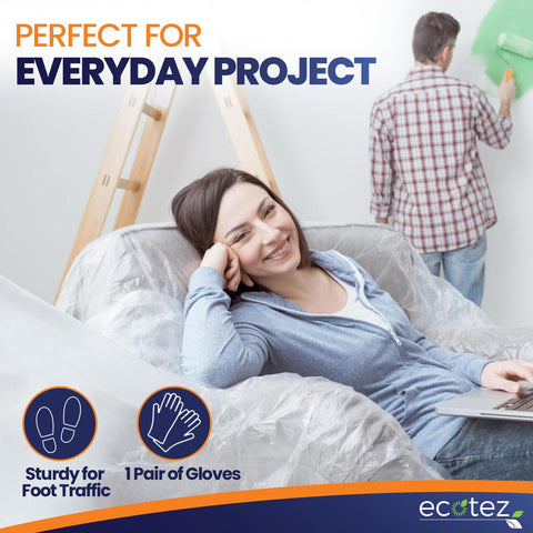 Ecotez extra-large drop cloth set keeps floors clean and furniture safe.