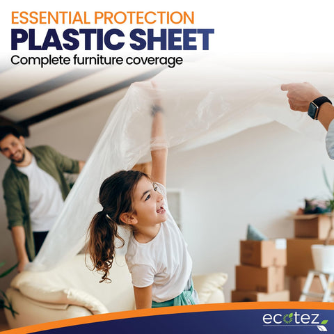 Ecotez multi-use plastic cover for painting and winter window protection.