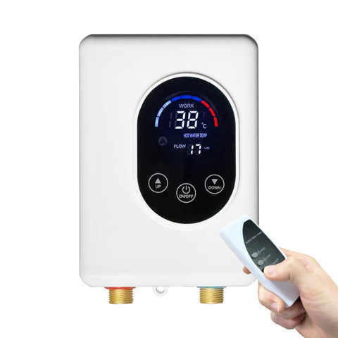 ECOTINYMACH tankless water heater remote control for precise temperature tuning.