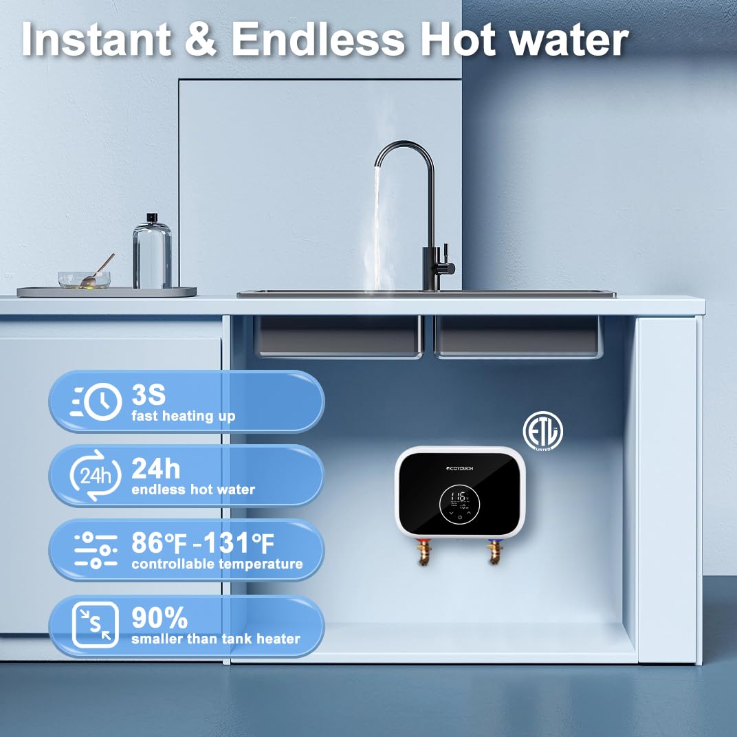 ECOTOUCH 6kW 240V unit delivering instant hot water at the faucet.