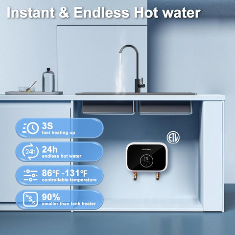 ECOTOUCH 6kW 240V unit delivering instant hot water at the faucet.