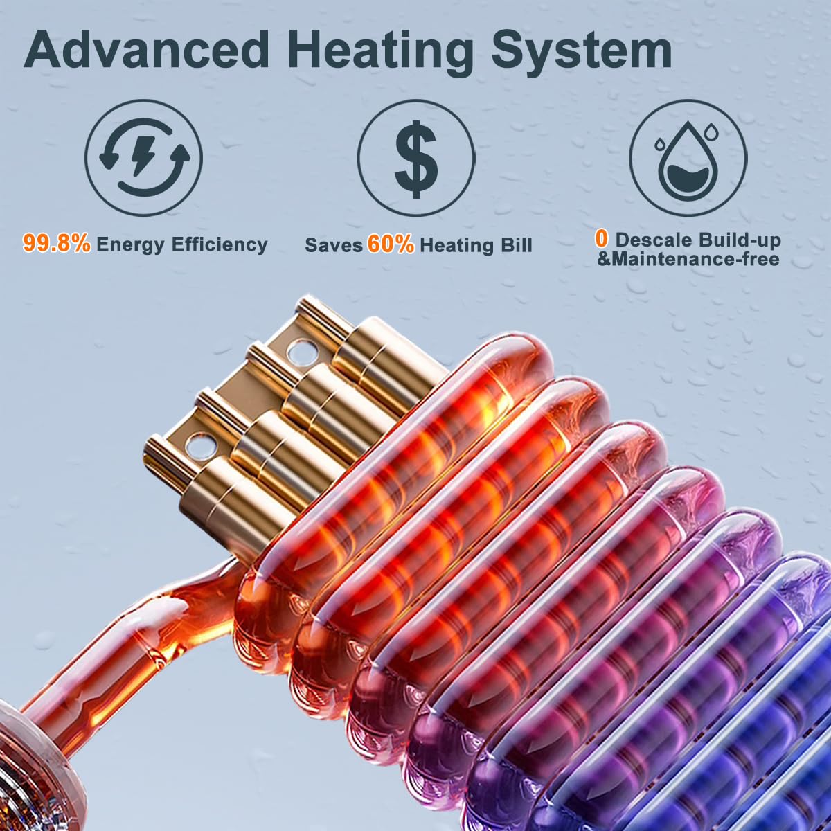 ECOTOUCH cast aluminum heater with separate water lines to reduce corrosion.