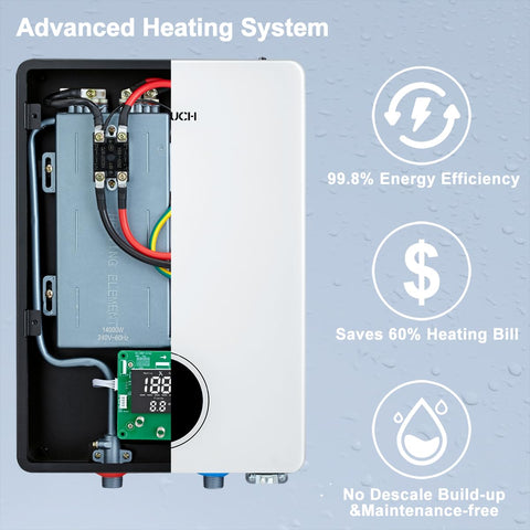 ECOTOUCH ECO140S control panel enables precise temperature control for comfortable hot water.