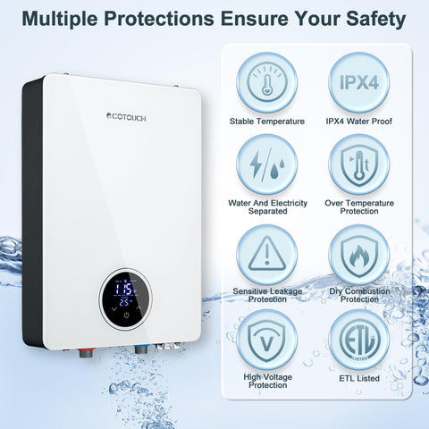 Instant hot water delivery from ECOTOUCH ECO180S.