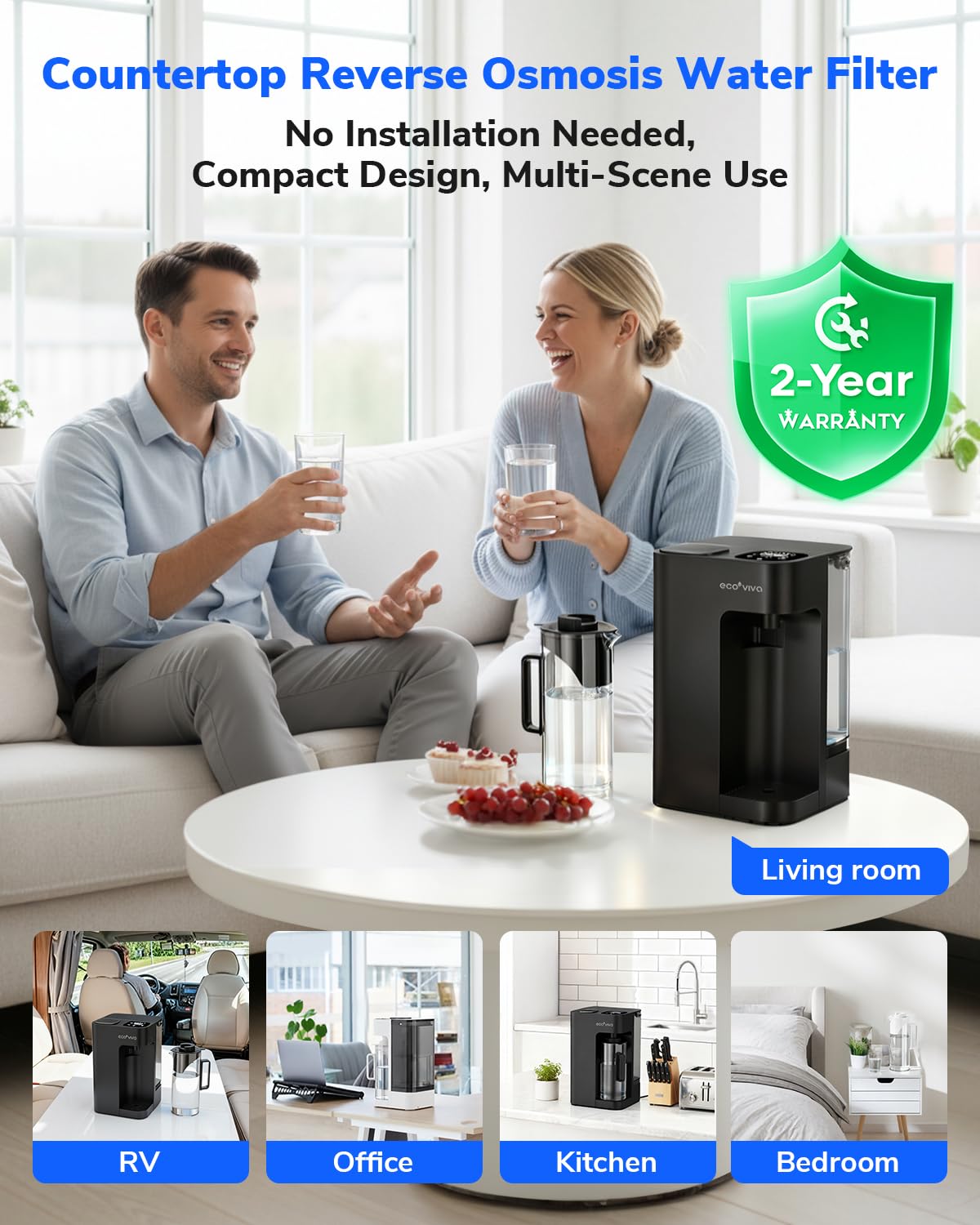 ecoviva water 8-stage filtration delivers purer taste for daily drinking.