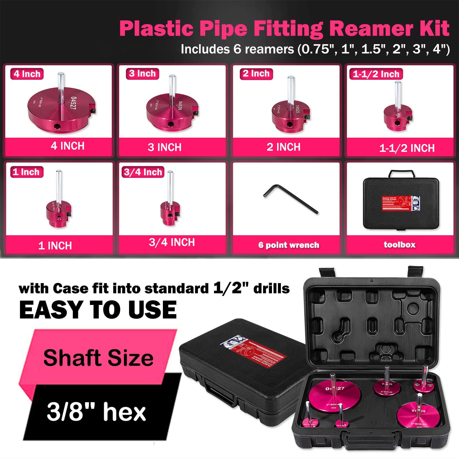 E-cowlboy 6 piece reamer set for 1 inch fittings and clean reusability