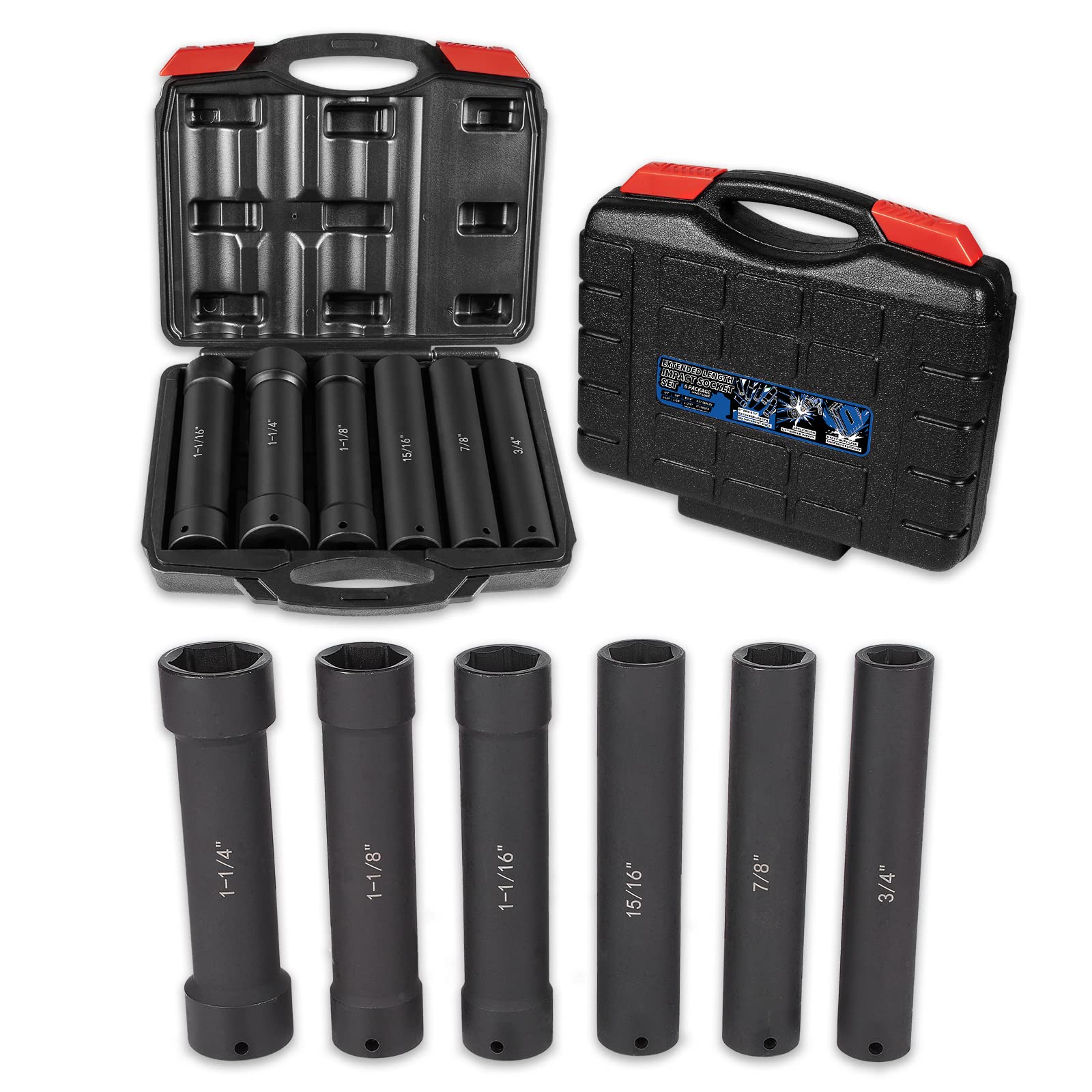 E-cowlboy half-inch drive extended set case keeps tools organized.