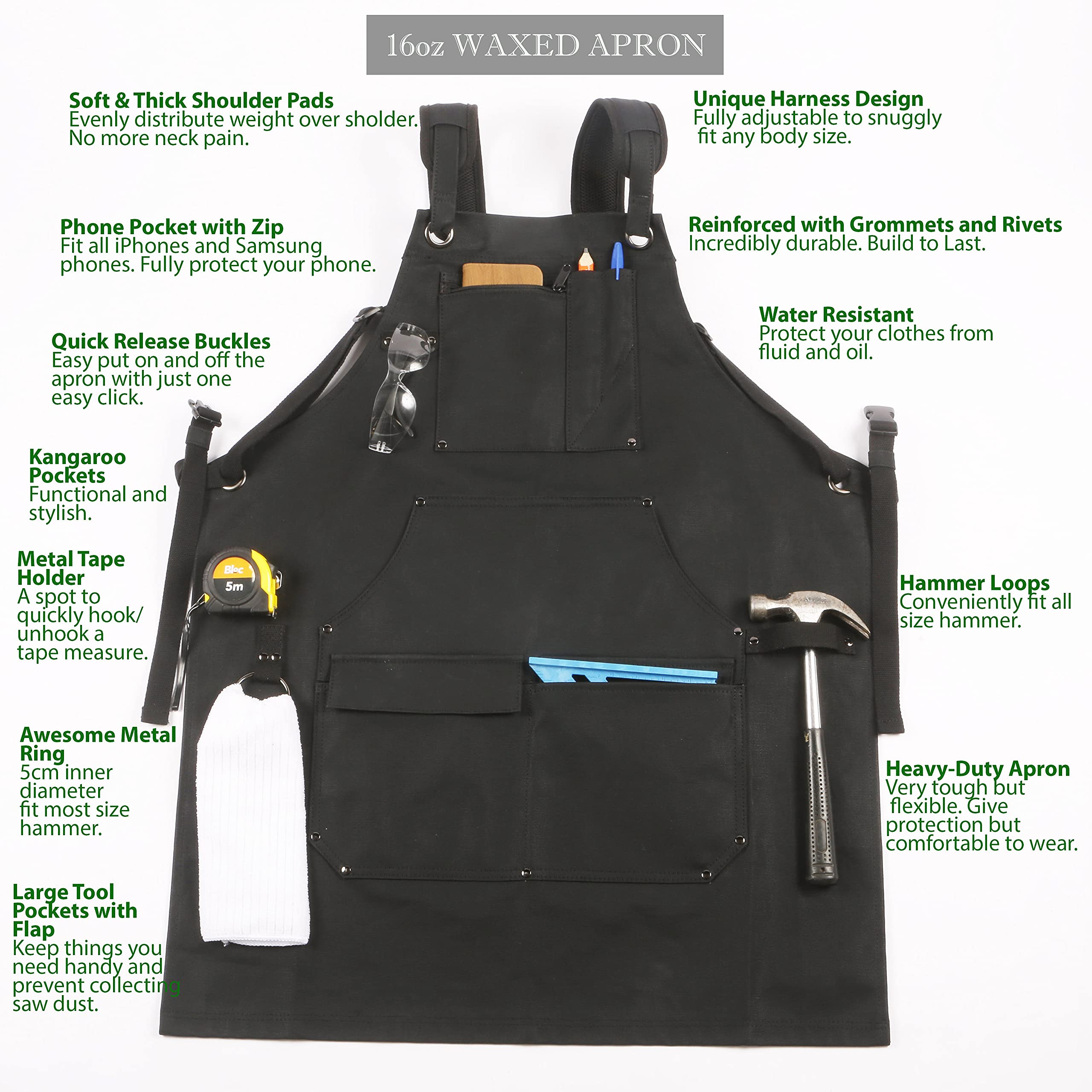 ecoZen Lifestyle men's carpenter apron back view shows adjustable harness for a secure fit