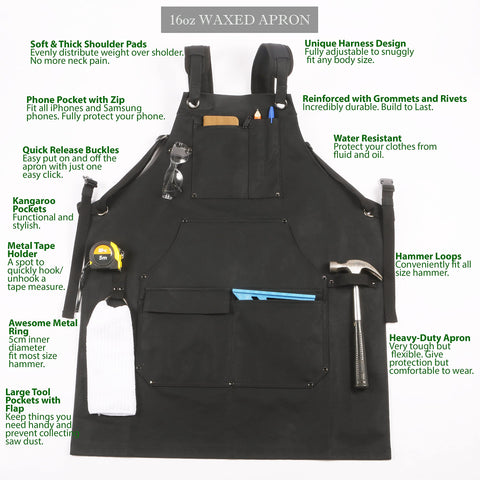 ecoZen Lifestyle men's carpenter apron back view shows adjustable harness for a secure fit