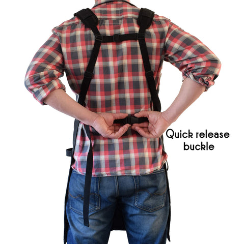 ecoZen Lifestyle zippered pocket detail highlights secure phone storage on the apron