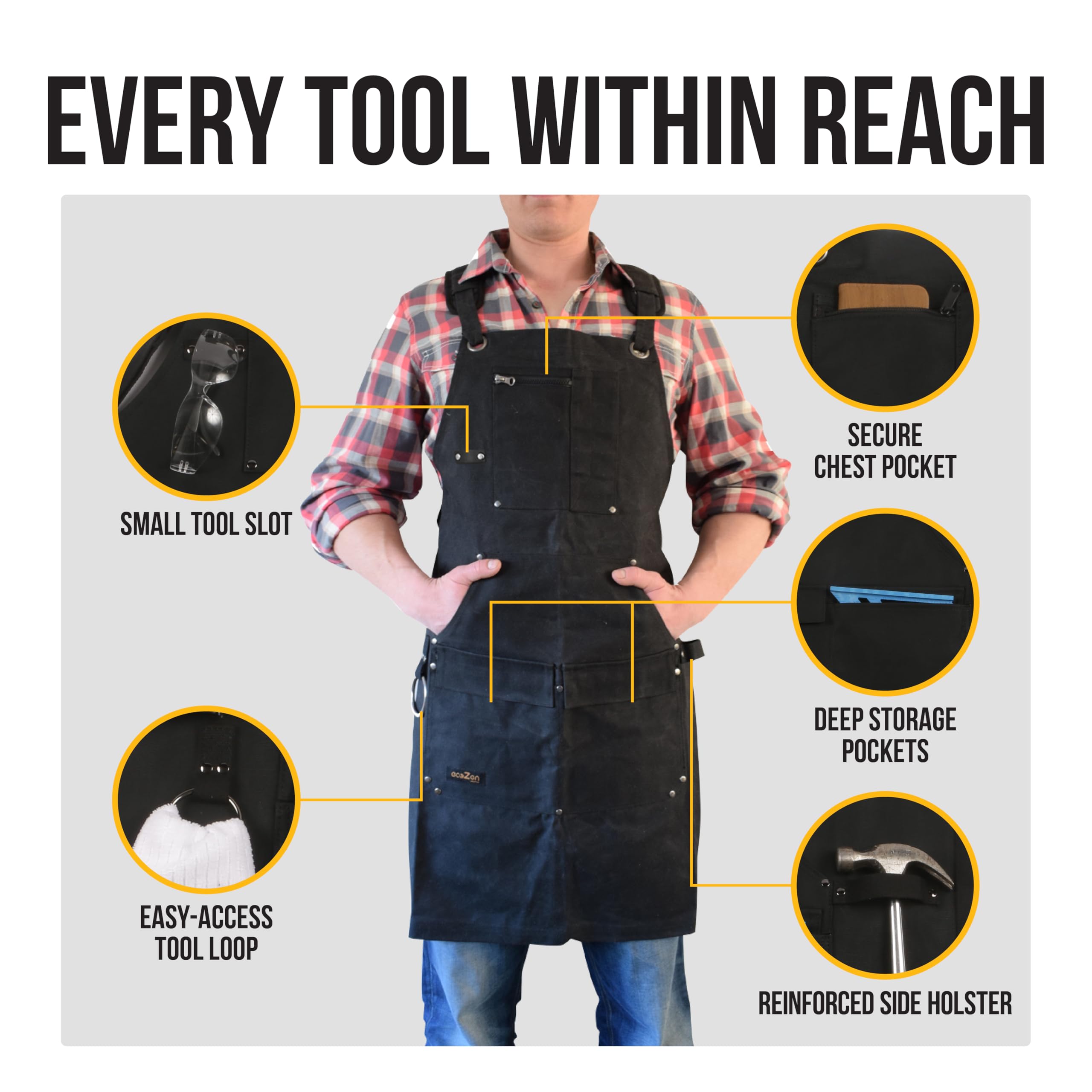 Deep front pockets on EcoZen apron keep tools at hand