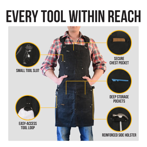 Deep front pockets on EcoZen apron keep tools at hand