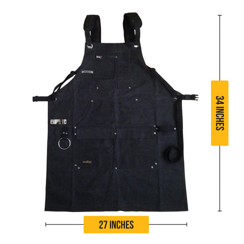 Overall EcoZen welding apron shows durable material and black finish