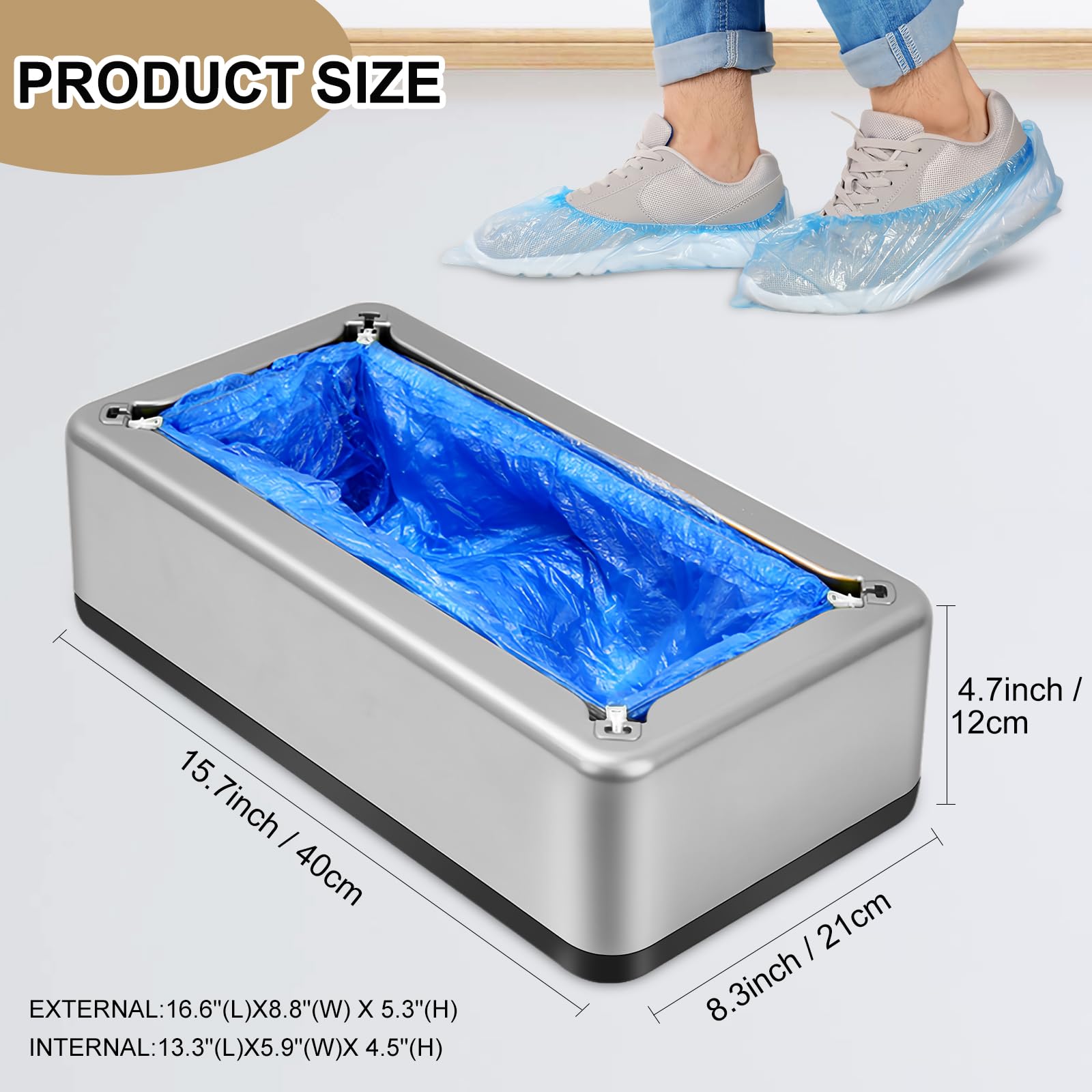 Ecumavin automatic shoe cover machine side view shows compact footprint for tight spaces.