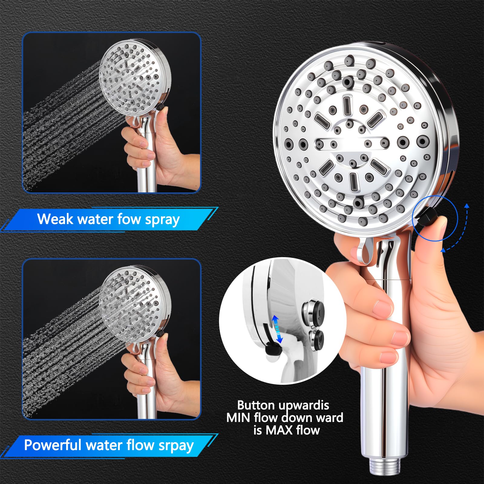 ECXHYDG filtered shower head showing 11 spray modes for personalized cleansing