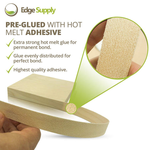 Edge Supply hot melt glue close-up shows a strong, durable bond on plywood edges.