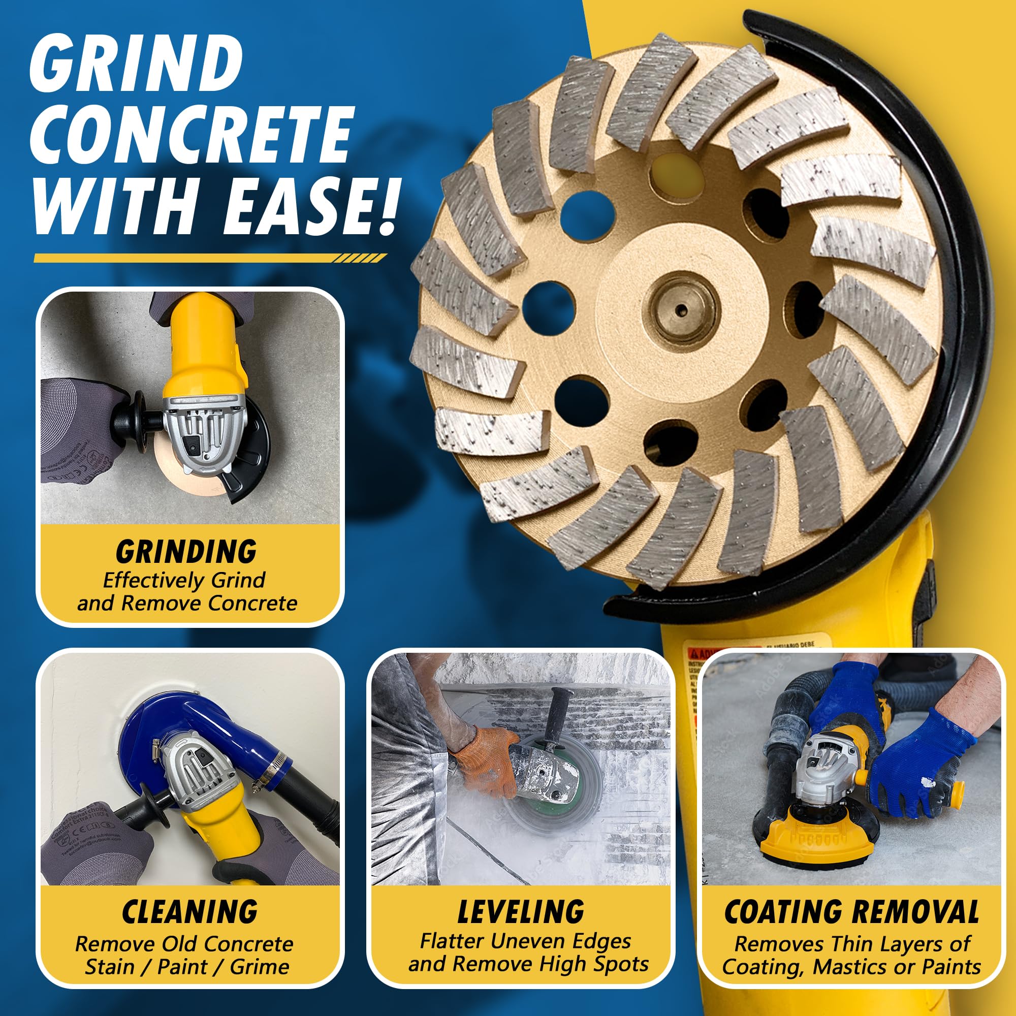 EDiamondTools 7-inch wheel with 24 double-row segments for smooth surface prep.