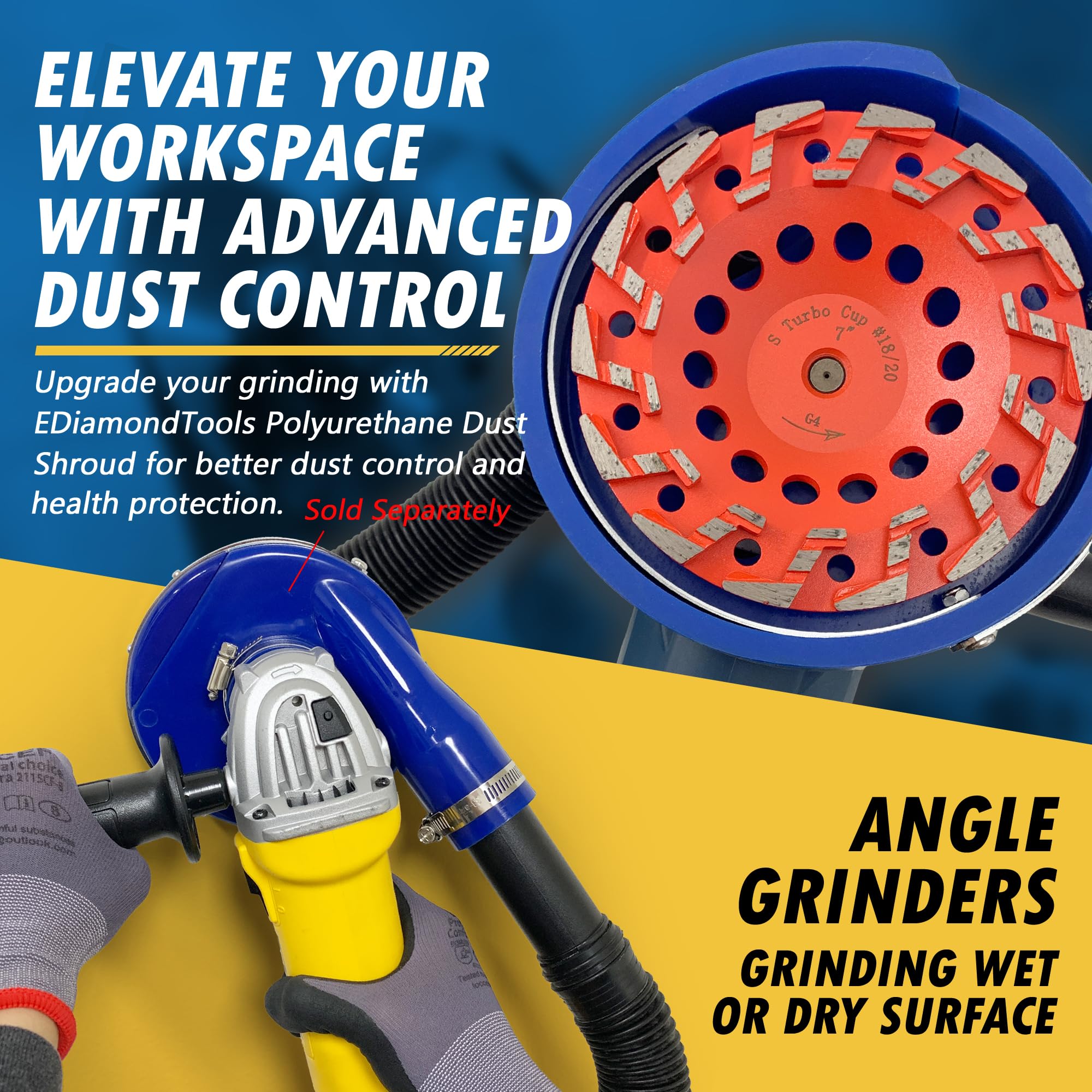 EDiamondTools 7-inch wheel for coating removal, wet or dry grinding.