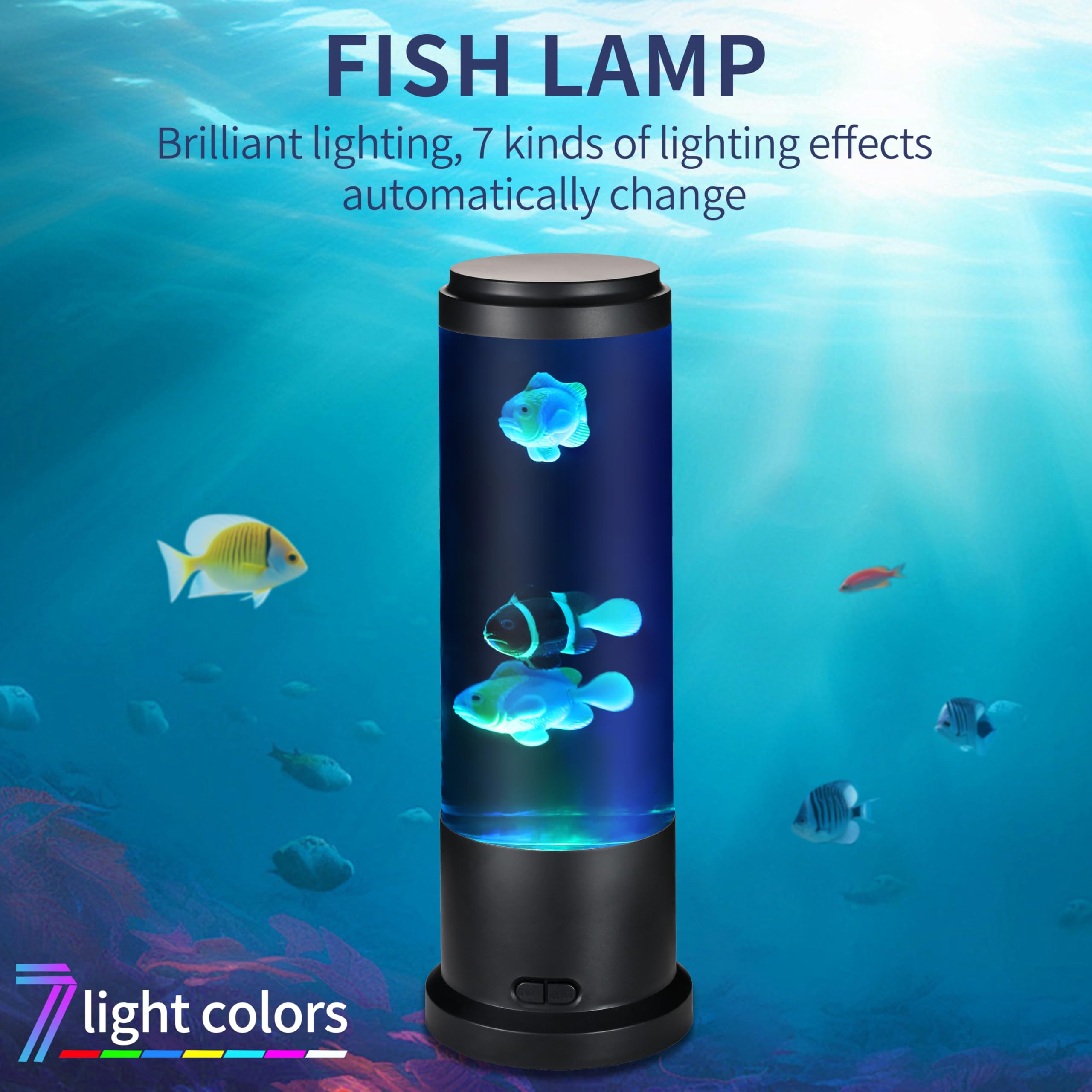 EDIer fake aquarium color change showing seven calming hues.