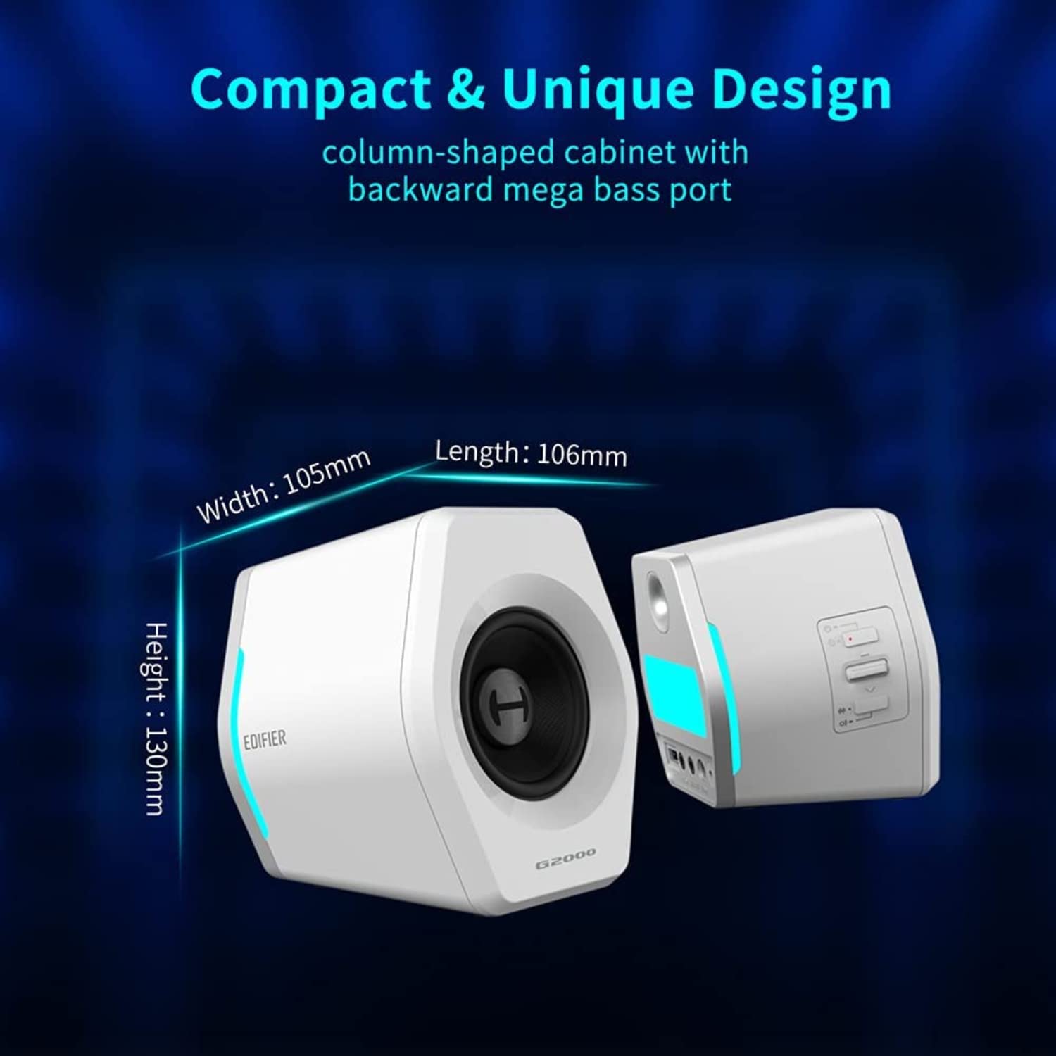 Edifier G2000 connectivity ports for versatile device pairing on any setup.