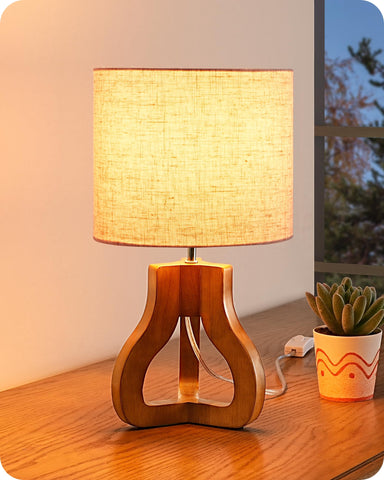 EDISHINE 14-6 inch table lamp with rose wood tripod for cozy bedside lighting