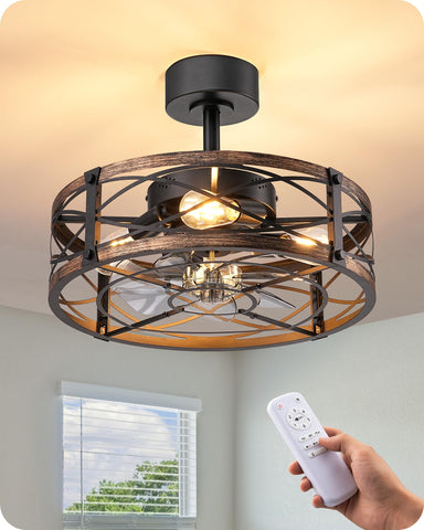 EDISHINE 20-inch fandelier with caged design and lights, ideal for rustic kitchens