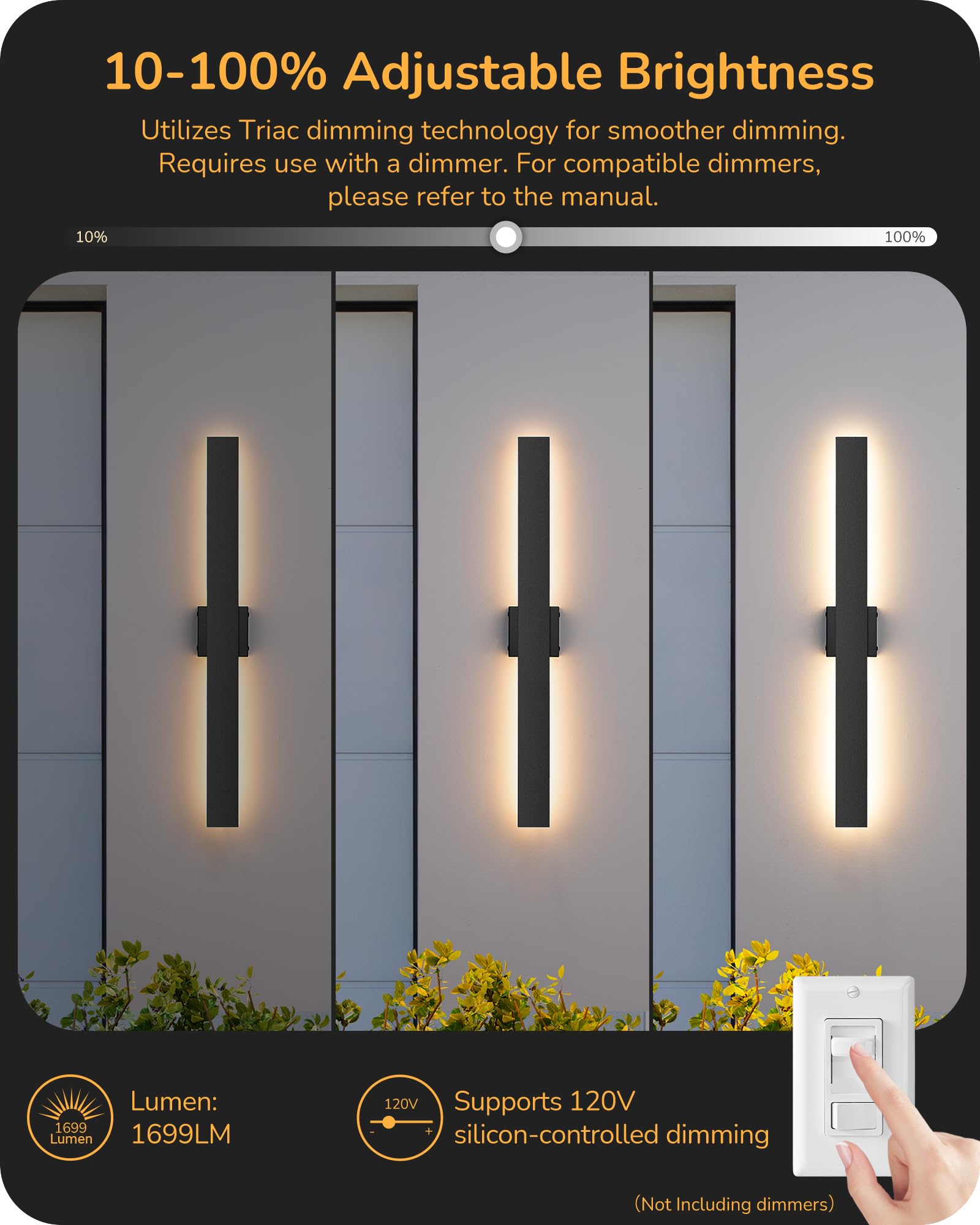 EDISHINE 31in LED outdoor wall light backlit glow adds a soft ambient halo to exteriors.