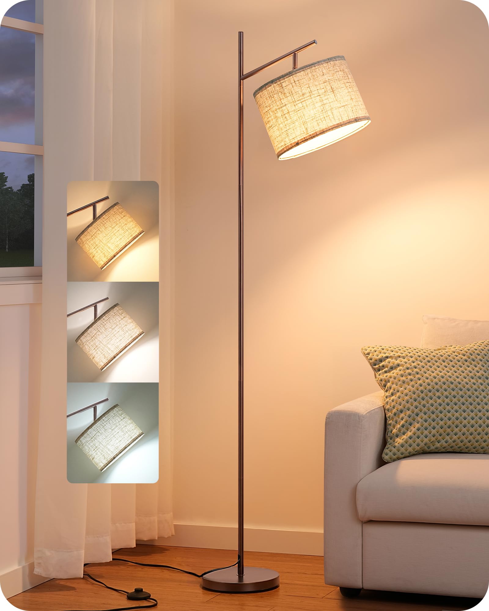 EDISHINE 64.7-inch floor lamp arc head shows adjustable tilt for focused lighting at desk.