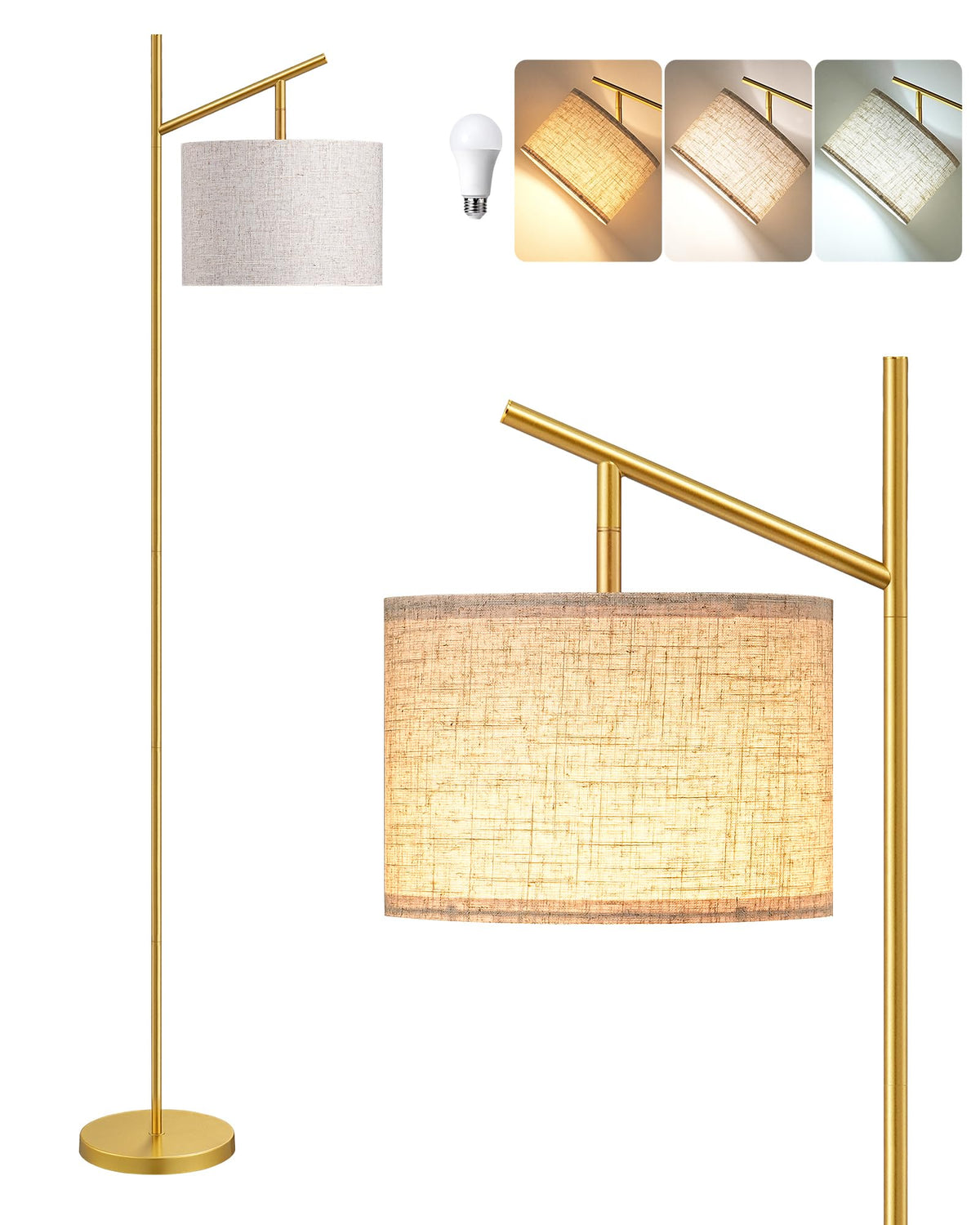 EDISHINE 64.7in floor lamp arc head for precise light direction and reading