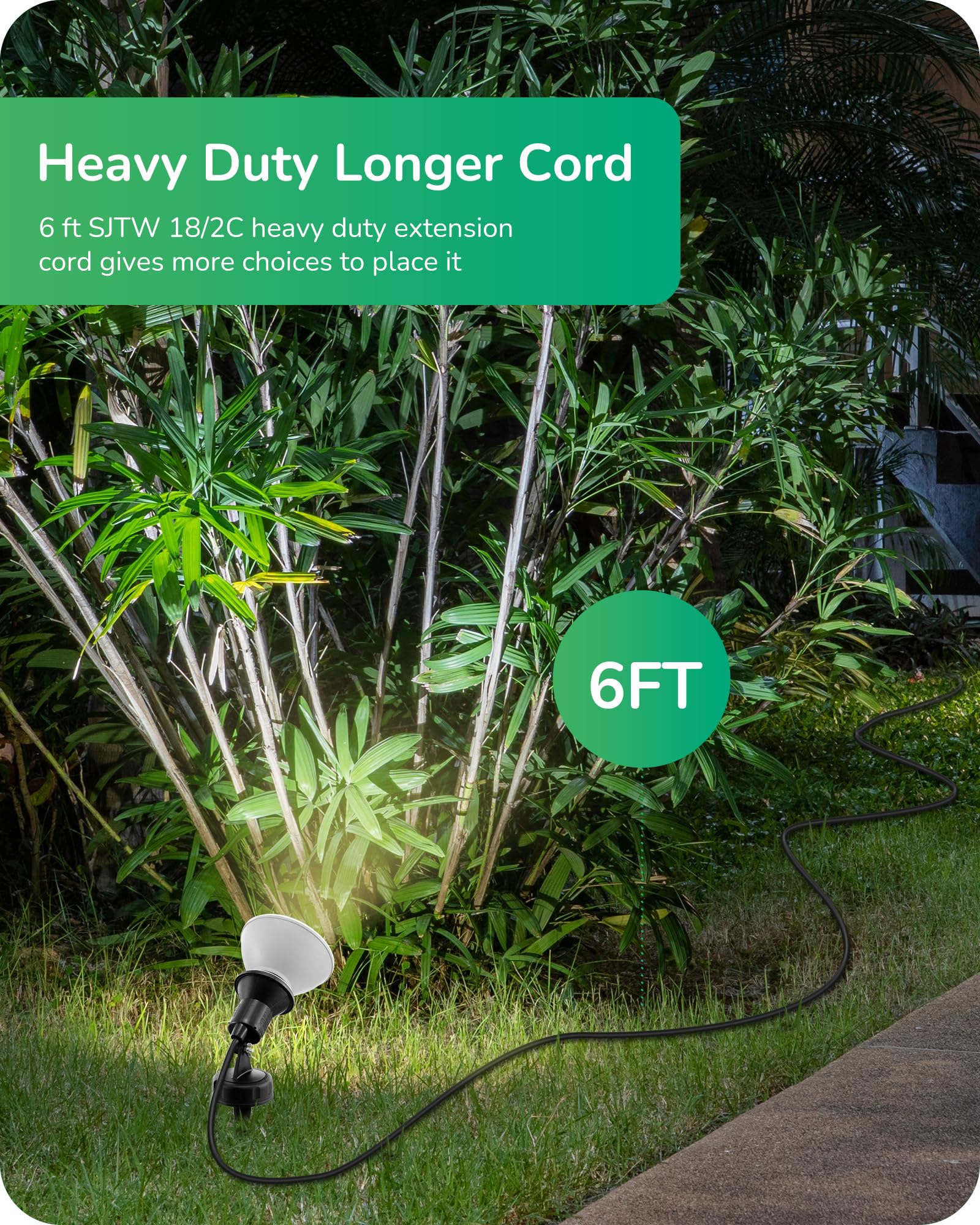 EDISHINE 6 ft cord plug-in light enabling flexible placement around your home exterior
